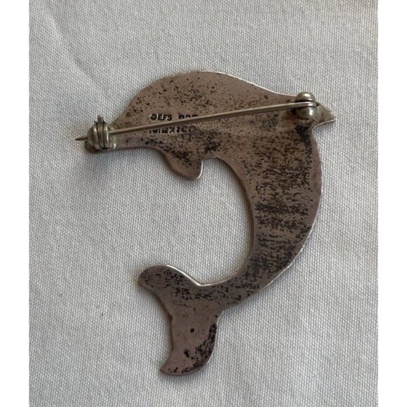 EFS Mexican Silver Dolphin Pin, Dolphin Small Heart Pin, Sterling Silver Sz 1.5” - Picture 4 of 7